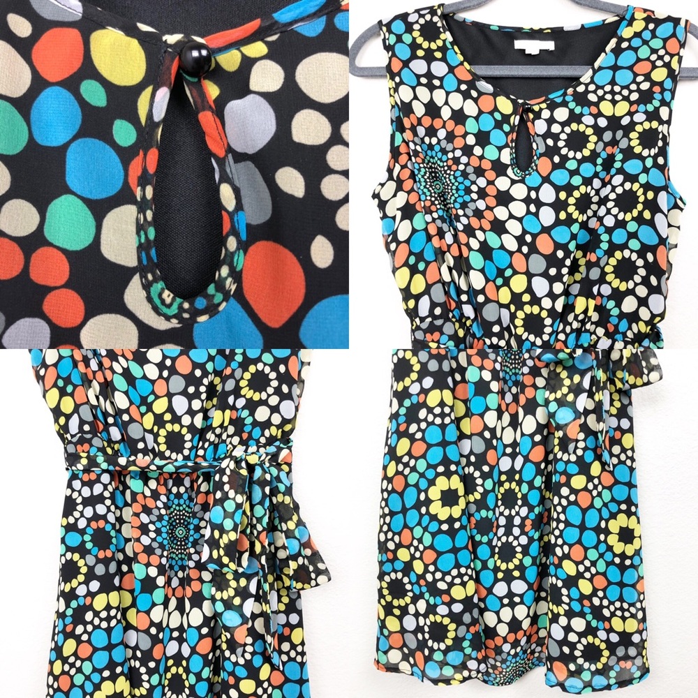 Tulle Flowy Belted Sleeveless Kaleidoscope Dress - Picture 3 of 8